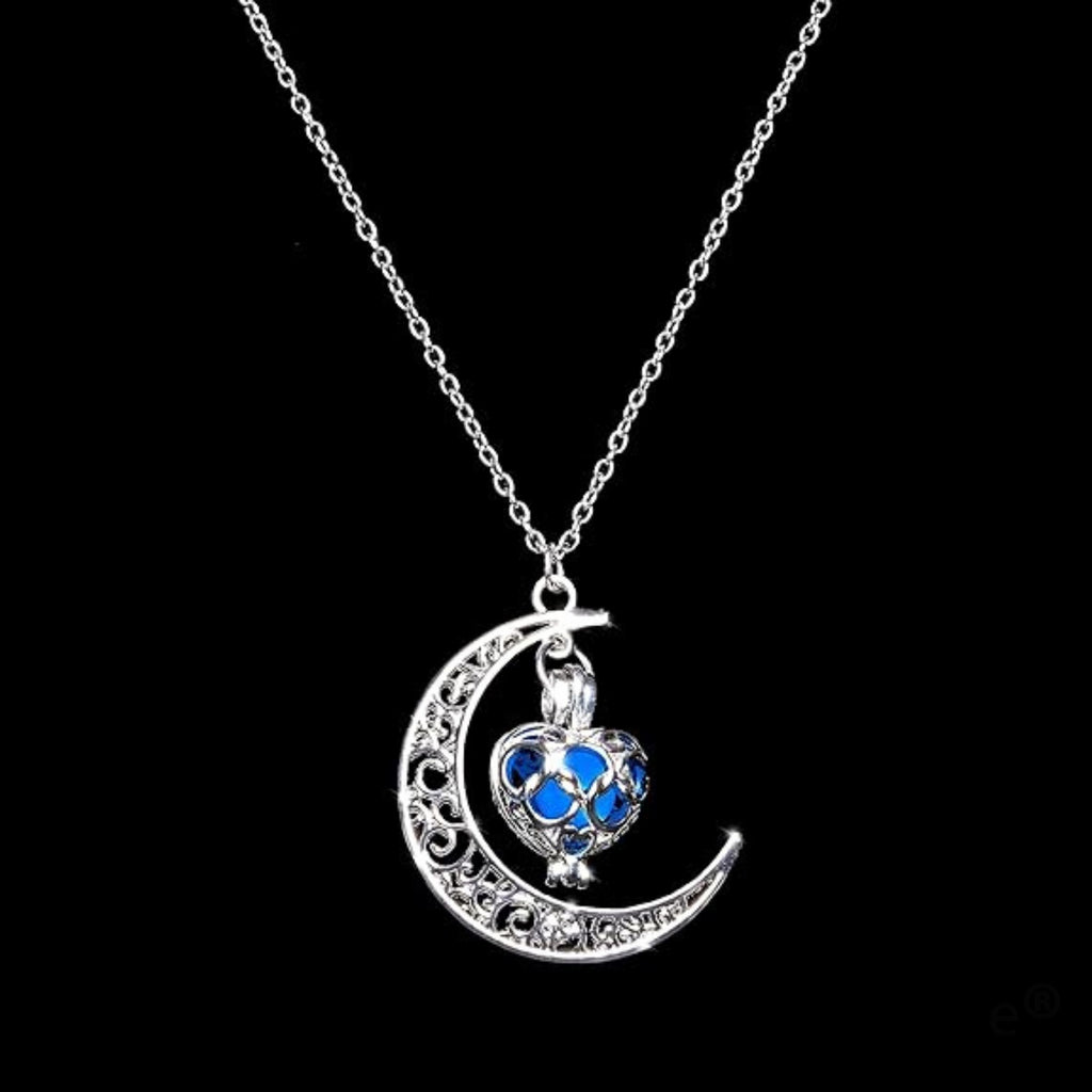 Maya's Grace Crescent Sailor Half Moon Glow in The Dark Dangling Moonstone Heart Pendant Necklace for Women