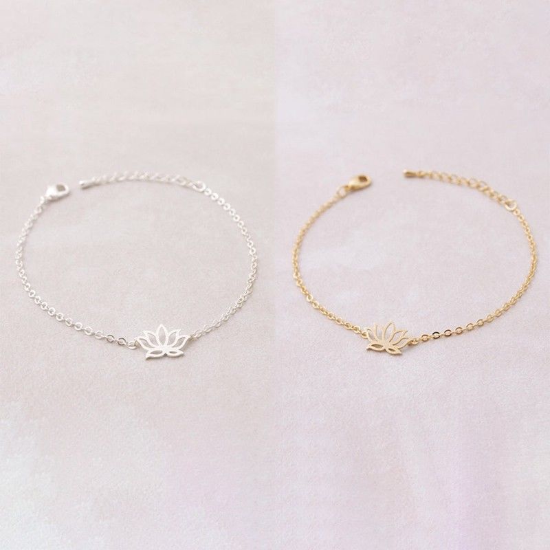 Lotus Shape Elegant Womens Beauty Fashion Plant Chain Link Bracelet Gold Silver
