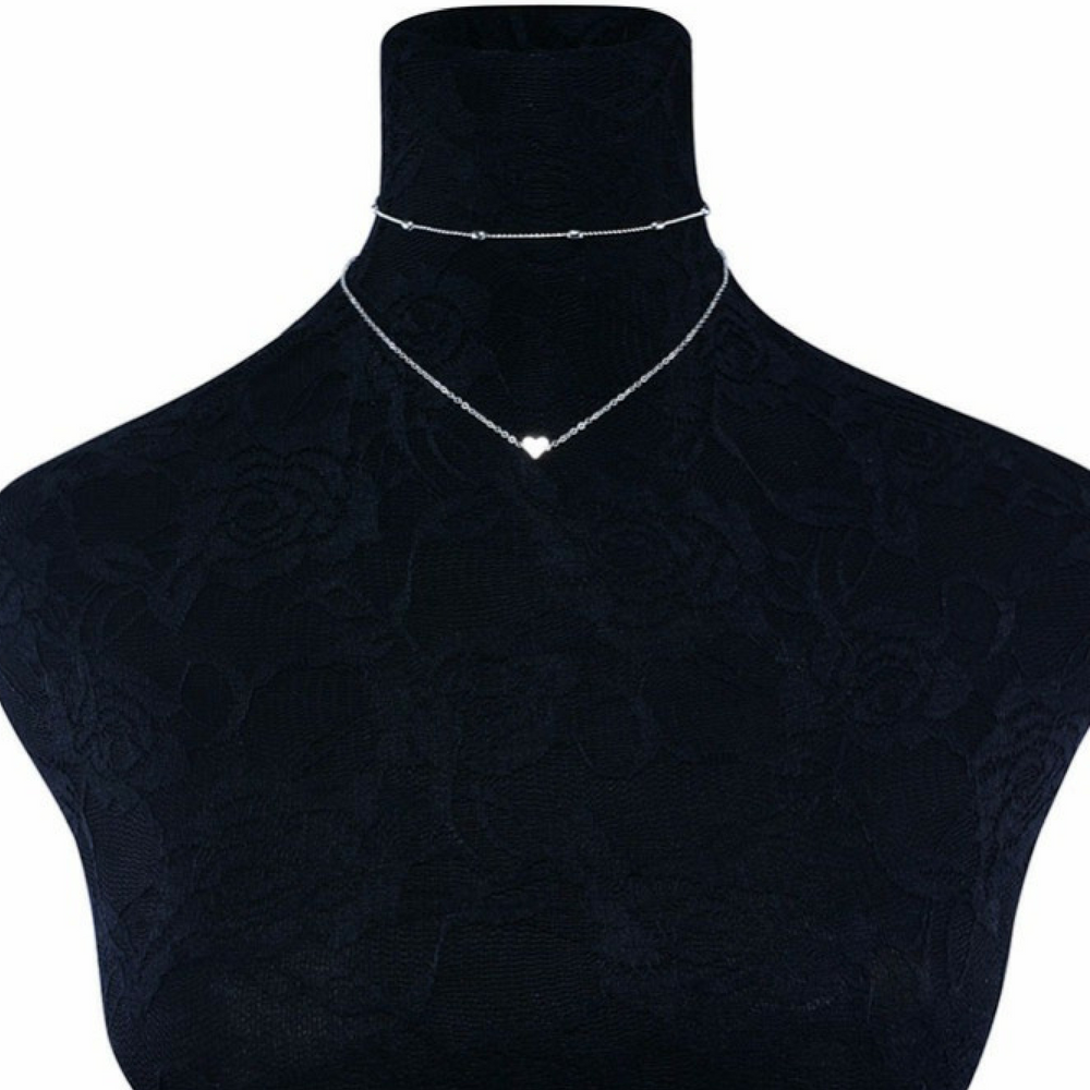 Women Jewelry GF Pendant 925 Silver Gold Heart Choker Chunky Chain Bib Necklace