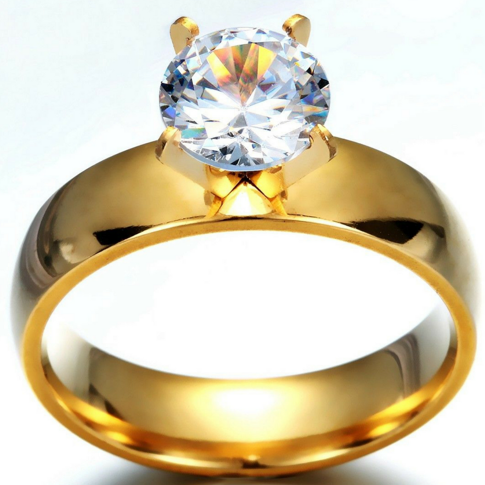 Mens Gold Ring Cubic Zirconium 316L Stainless Steel Wedding Band Masonic Jewelry