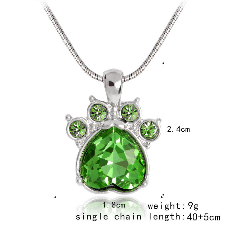 Maya's Grace 12 Months Birthstone Rhinestone Paw Print Crystals Gemstone Pendant Stainless Steel Chain Necklace For Women