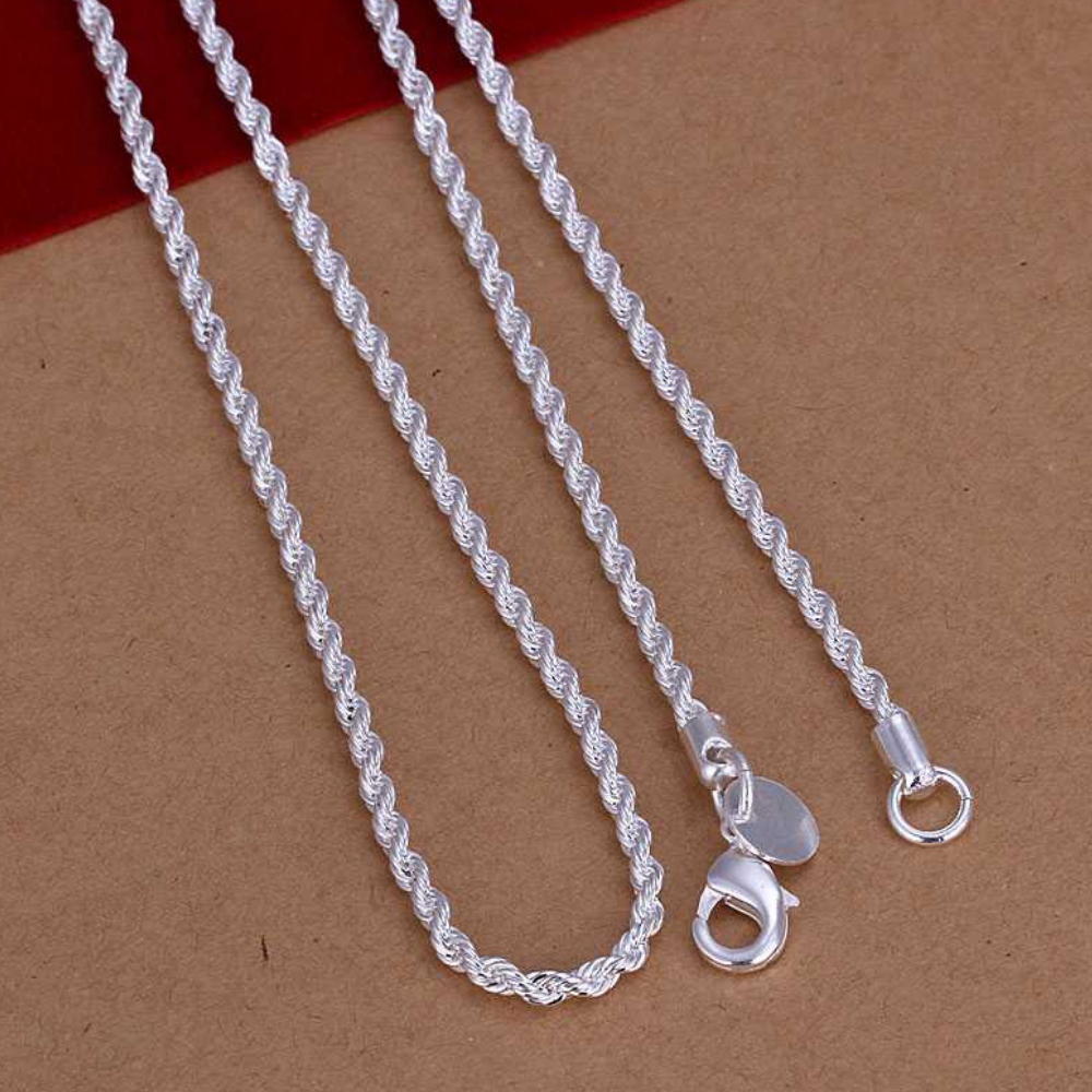 Men's Women's 14K Sterling Silver 925 Plated Thin Short Rope Chain Necklace 24"