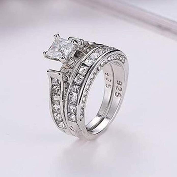 Sterling Silver CZ Crystal Engagement Wedding Band