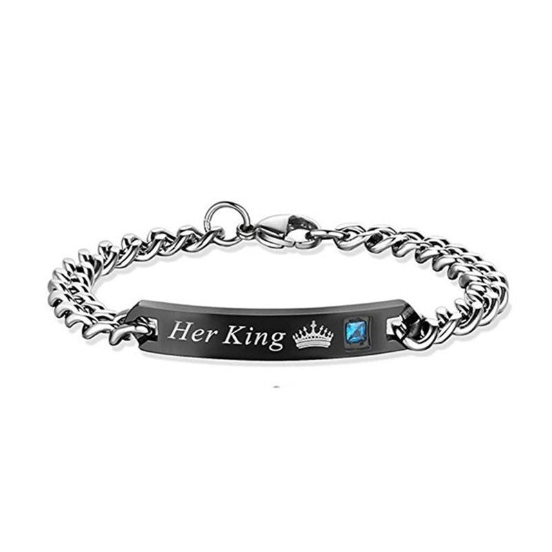 Stainless Steel Her King His Queen Lovers Charm Couples Matching Unisex Bracelet