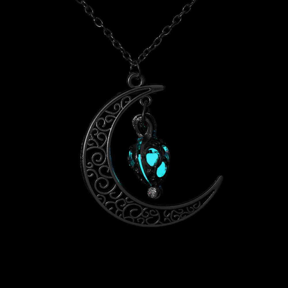 Maya's Grace Crescent Half Moon Glow in The Dark Pendant Necklace for Women's Jewelry