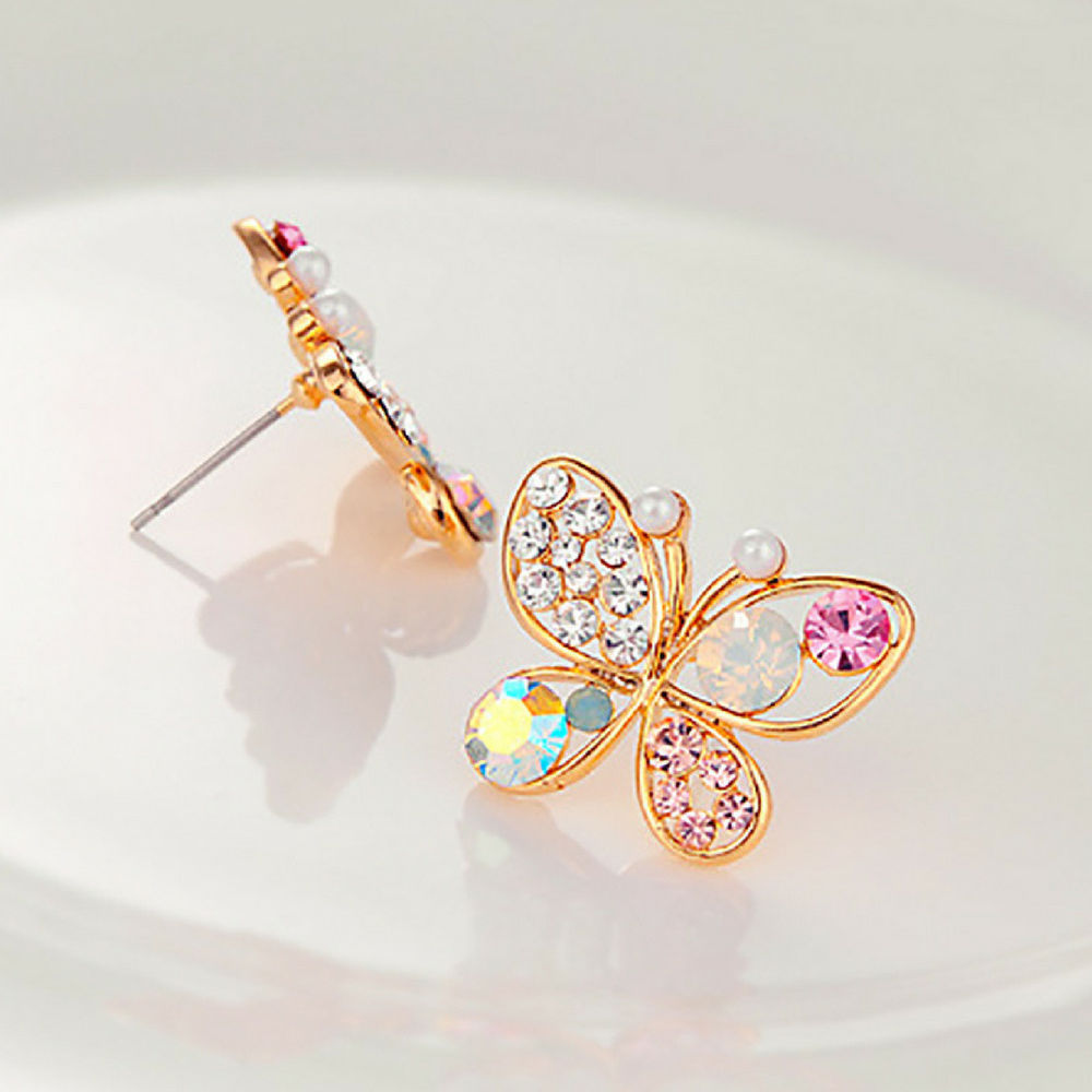 Butterfly Earrings Crystal Pearl