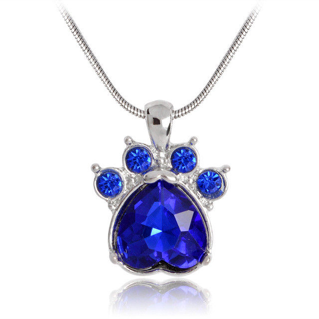 Maya's Grace 12 Months Birthstone Rhinestone Paw Print Crystals Gemstone Pendant Stainless Steel Chain Necklace For Women