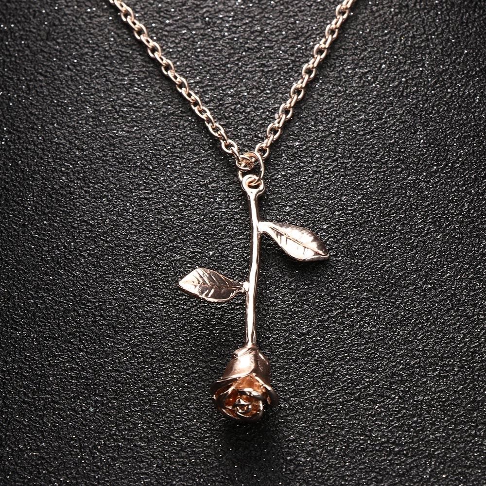 Rose Flower Pendant Charm Womens Beauty Fashion Jewelry Chain Necklace 3 Colors