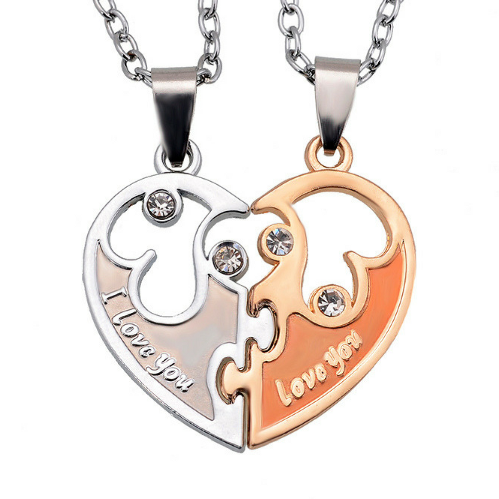 Half Heart I Love You Couple Lovers His Hers Matching Jewelry Necklaces 2 Piece