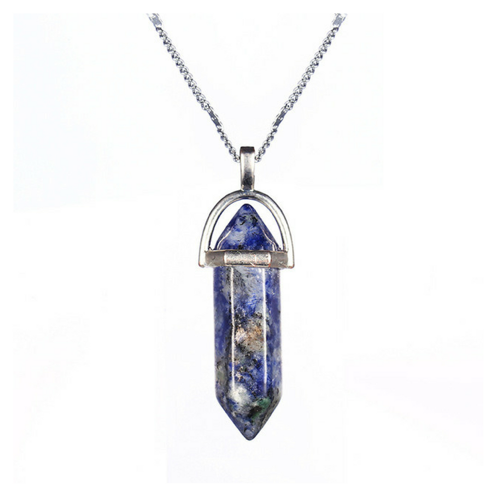 Maya's Grace Gem Stone Quartz Pendant Natural Crystal Necklaces for Women Girls Color Clear Black Blue Turquoise Pink Purple