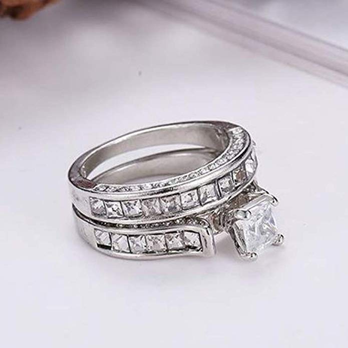 Sterling Silver CZ Crystal Engagement Wedding Band