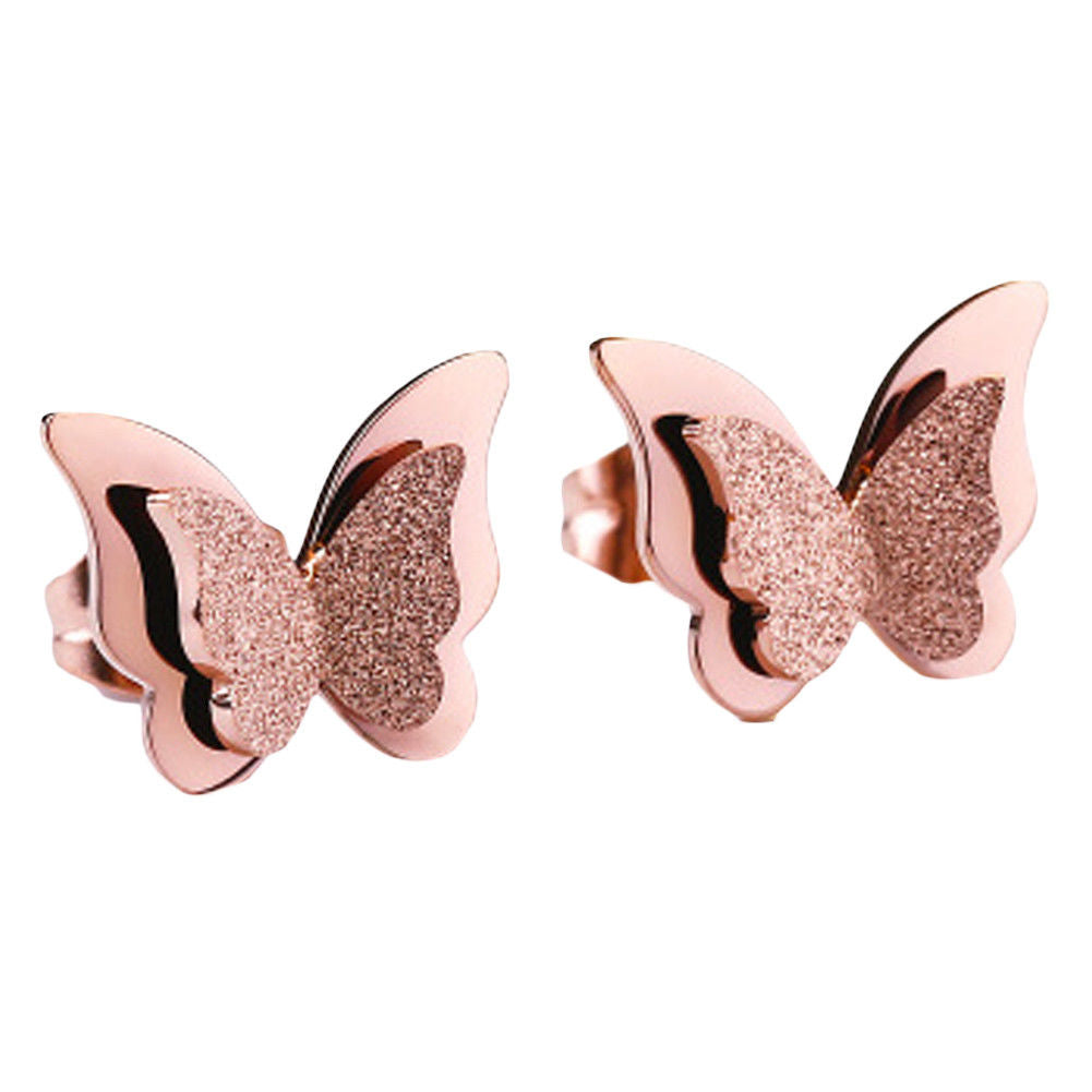 Rose Gold Butterfly Stud Earrings