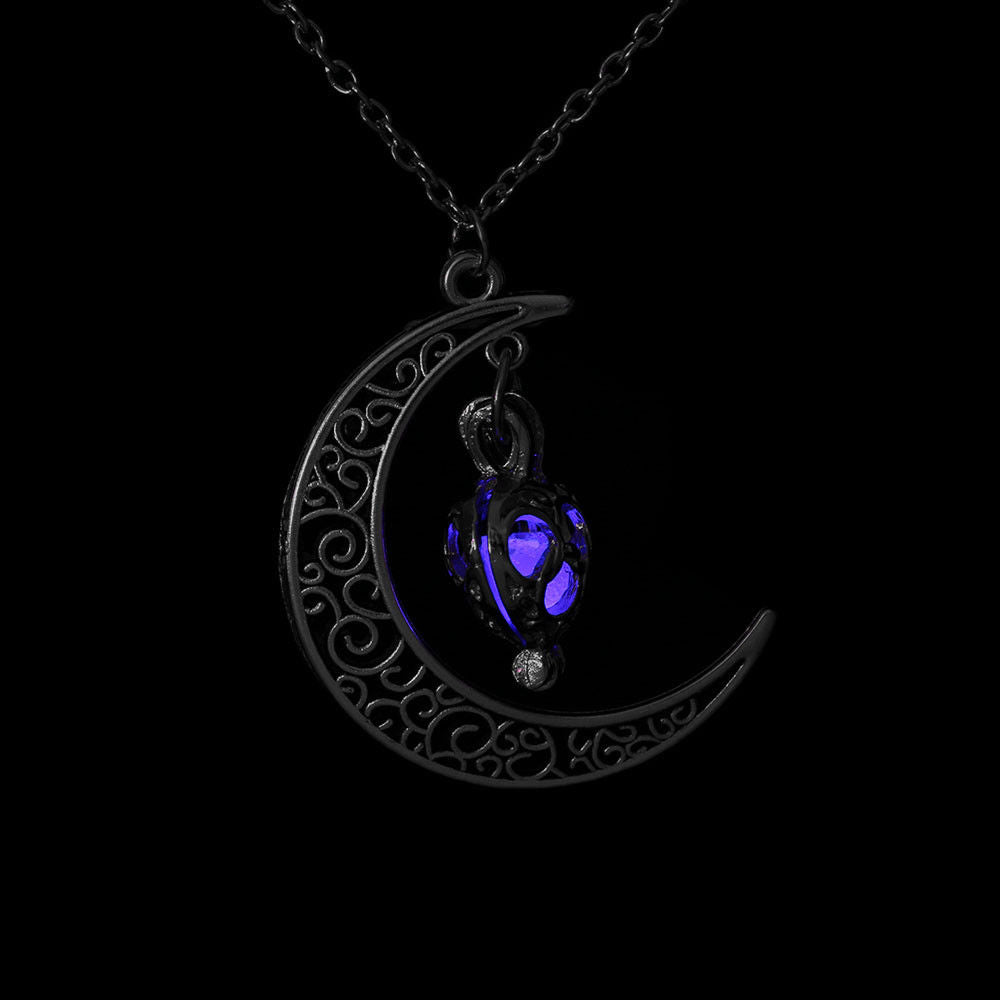 Maya's Grace Crescent Half Moon Glow in The Dark Pendant Necklace for Women's Jewelry